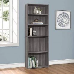 11.75" x 24.75" x 71.25" Grey 5 Shelves Bookcase by HomeRoots -HomeRoots Sales grey reclaimed wood look homeroots bookcases bookshelves 355726 31 1000