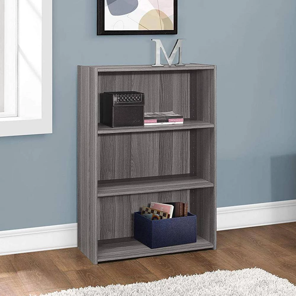 Jasmine 35.5 in.Grey Reclaimed Wood-Look Particle Board 3-Shelf Bookcase by HomeRoots 6 Jasmine 35.5 in.Grey Reclaimed Wood-Look Particle Board 3-Shelf Bookcase by HomeRoots - Image 6