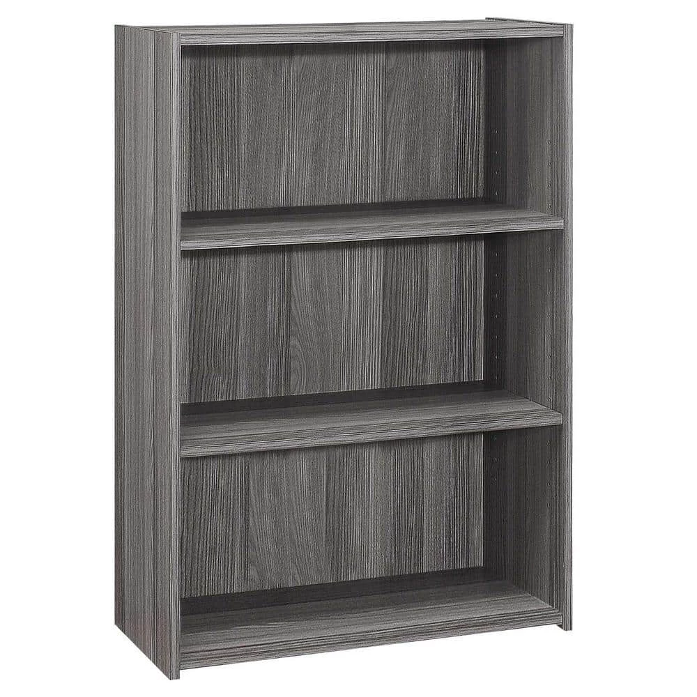 Jasmine 35.5 in.Grey Reclaimed Wood-Look Particle Board 3-Shelf Bookcase by HomeRoots 1 Jasmine 35.5 in.Grey Reclaimed Wood-Look Particle Board 3-Shelf Bookcase by HomeRoots