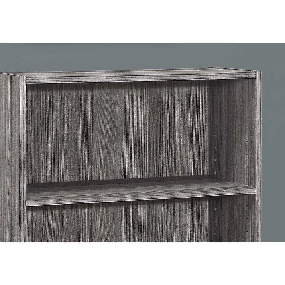 Jasmine 35.5 in.Grey Reclaimed Wood-Look Particle Board 3-Shelf Bookcase by HomeRoots 2 Jasmine 35.5 in.Grey Reclaimed Wood-Look Particle Board 3-Shelf Bookcase by HomeRoots - Image 2