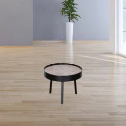 Shelly 21 in. Round Modern Industrial Multi Grain Coffee Table by HomeRoots -HomeRoots Sales natural black homeroots coffee tables 373107 31 1000