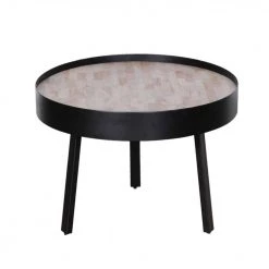 Shelly 21 in. Round Modern Industrial Multi Grain Coffee Table by HomeRoots -HomeRoots Sales natural black homeroots coffee tables 373107 c3 1000