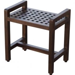 Caroline Brown 20 in. x 13 in. x 20 in. Teak Lattice Pattern Shower or Outdoor Bench by HomeRoots 5 Caroline Brown 20 in. x 13 in. x 20 in. Teak Lattice Pattern Shower or Outdoor Bench by HomeRoots -HomeRoots Sales natural wood finish homeroots dining benches 2000376664 31 1000