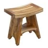 Caroline Natural 18 in. x 12 in. x 18 in. Compact Curvilinear Teak Shower Outdoor Bench with Shelf by HomeRoots