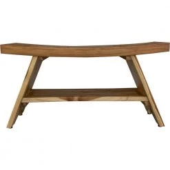 Caroline Natural Compact Curvilinear Teak Shower Outdoor Bench with Shelf 19 in. x 14 in. x 35 in. by HomeRoots 5 Caroline Natural Compact Curvilinear Teak Shower Outdoor Bench with Shelf 19 in. x 14 in. x 35 in. by HomeRoots -HomeRoots Sales natural wood finish homeroots dining benches 2000376730 31 1000