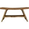 Caroline Natural Compact Curvilinear Teak Shower Outdoor Bench with Shelf 19 in. x 14 in. x 35 in. by HomeRoots