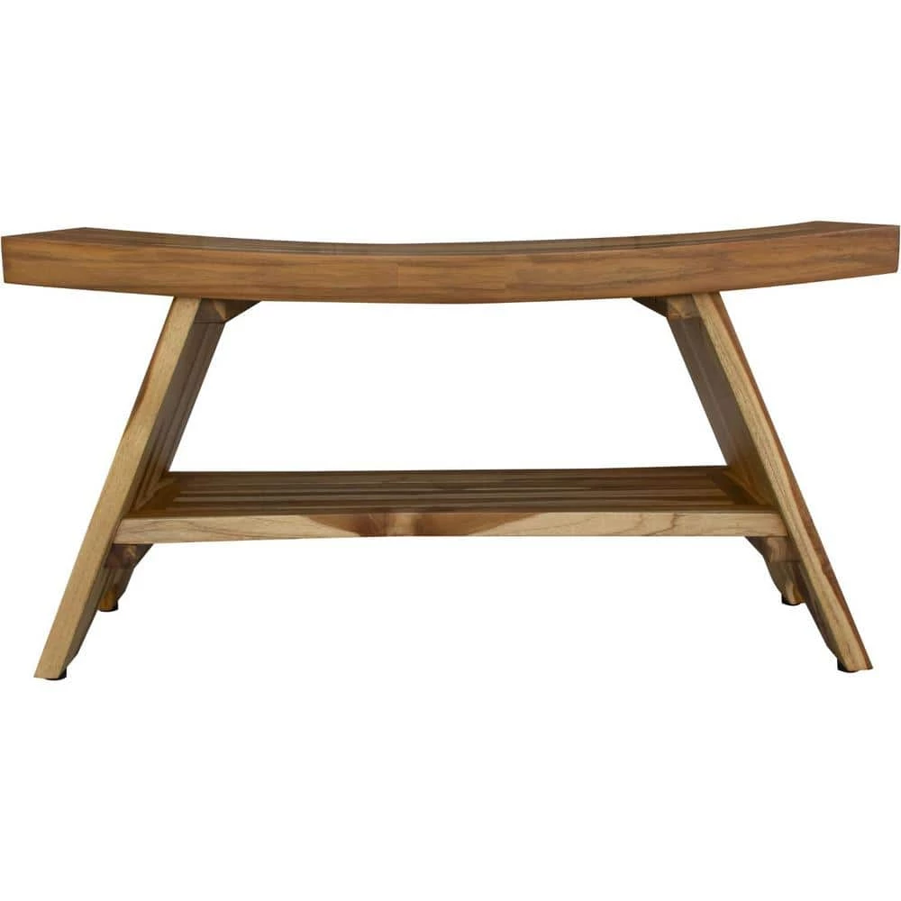Caroline Natural Compact Curvilinear Teak Shower Outdoor Bench with Shelf 19 in. x 14 in. x 35 in. by HomeRoots 1 Caroline Natural Compact Curvilinear Teak Shower Outdoor Bench with Shelf 19 in. x 14 in. x 35 in. by HomeRoots