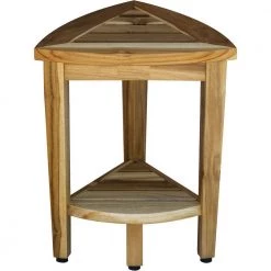 Caroline Natural 16 in. x 15 in. x 16 in. Compact Teak Corner Shower or Outdoor Bench with Shelf by HomeRoots -HomeRoots Sales natural wood finish homeroots dining benches 2000376733 31 1000