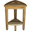 Caroline Natural 16 in. x 15 in. x 16 in. Compact Teak Corner Shower or Outdoor Bench with Shelf by HomeRoots
