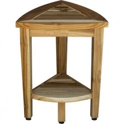 Caroline Natural 16 in. x 15 in. x 16 in. Compact Teak Corner Shower or Outdoor Bench with Shelf by HomeRoots