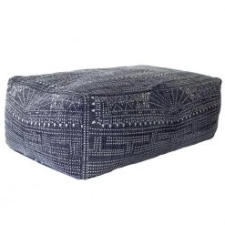 Jordan 24 in. D x 14 in. H x 36 W Navy Blue Patterned Rectangle Cotton Pouf by HomeRoots