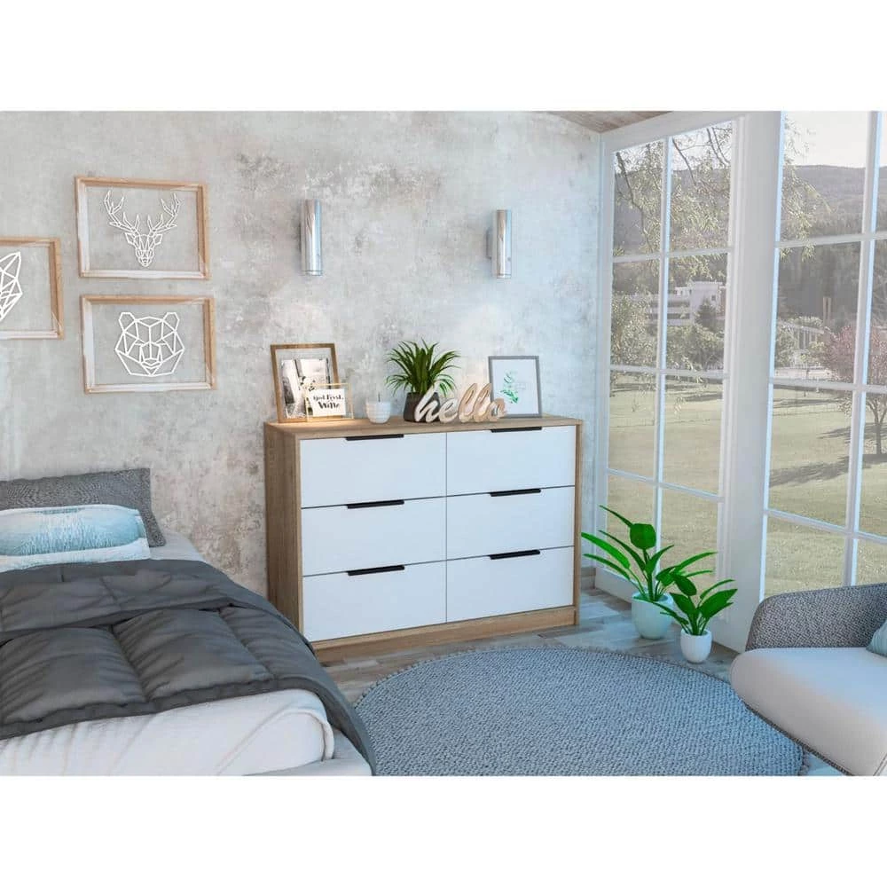 Jordan 6-Drawer Pine White Chest of Drawers 30.5 in. H x 42.1 in. W x 16.2 in. D by HomeRoots 4 Jordan 6-Drawer Pine White Chest of Drawers 30.5 in. H x 42.1 in. W x 16.2 in. D by HomeRoots - Image 4