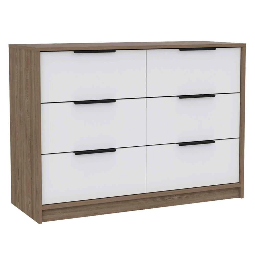 Jordan 6-Drawer Pine White Chest of Drawers 30.5 in. H x 42.1 in. W x 16.2 in. D by HomeRoots 1 Jordan 6-Drawer Pine White Chest of Drawers 30.5 in. H x 42.1 in. W x 16.2 in. D by HomeRoots