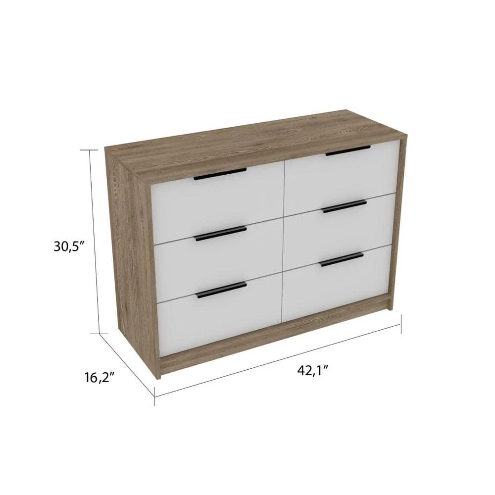 Jordan 6-Drawer Pine White Chest of Drawers 30.5 in. H x 42.1 in. W x 16.2 in. D by HomeRoots 2 Jordan 6-Drawer Pine White Chest of Drawers 30.5 in. H x 42.1 in. W x 16.2 in. D by HomeRoots - Image 2