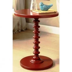 Amelia Red Solid Wood Leg Side Table by HomeRoots -HomeRoots Sales red homeroots end side tables 286296 c3 1000