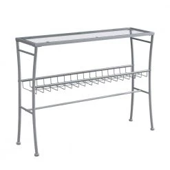 Jasmine 42 in. Silver/Clear Standard Rectangle Glass Console Table with Shelves by HomeRoots