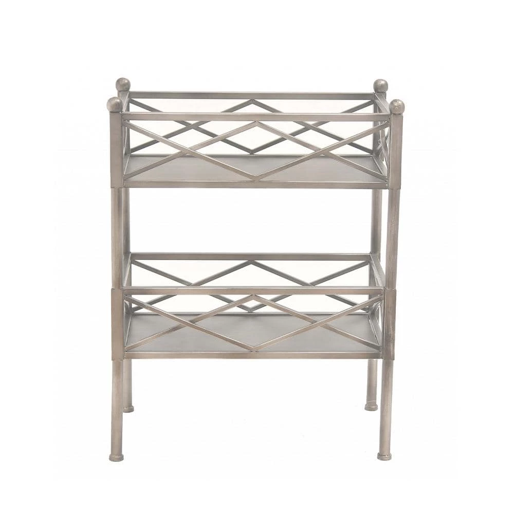 Mariana Silver Bar Cart With Shelves by HomeRoots 1 Mariana Silver Bar Cart With Shelves by HomeRoots