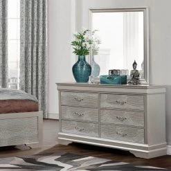 Charlie 6-Drawers Silver Dresser (33.5 in. H x 16 in. W x 58 in. D) by HomeRoots -HomeRoots Sales silver homeroots dressers 384043 31 1000