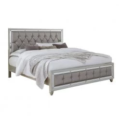 Charlie Silver Full Panel Bed with Padded Footboard Mirror Trim Accents by HomeRoots -HomeRoots Sales silver homeroots panel beds 383835 c3 1000