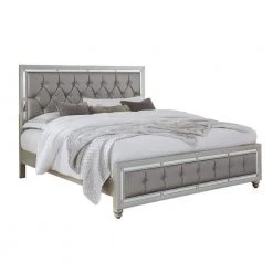 Charlie Silver Queen Panel Bed with Padded Footboard Mirror Trim Accents by HomeRoots -HomeRoots Sales silver homeroots panel beds 383836 c3 1000