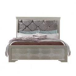 Charlie Silver Full Panel Bed with Line Headboard and Footboard by HomeRoots