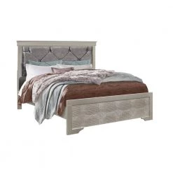 Charlie Silver Queen Panel Bed with Line Headboard and Footboard by HomeRoots -HomeRoots Sales silver homeroots panel beds 383869 c3 1000