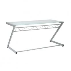 Amelia 61 in. Rectangular Silver Glass Writing Desk with Glass Top by HomeRoots -HomeRoots Sales silver homeroots writing desks 2000400746 31 1000