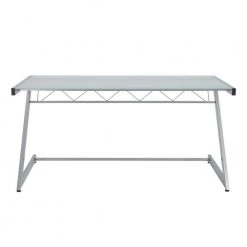 Amelia 61 in. Rectangular Silver Glass Writing Desk with Glass Top by HomeRoots