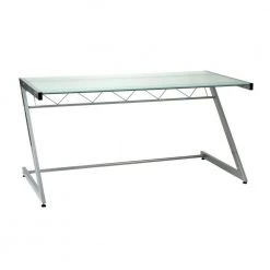 Amelia 61 in. Rectangular Silver Glass Writing Desk with Glass Top by HomeRoots -HomeRoots Sales silver homeroots writing desks 2000400746 c3 1000
