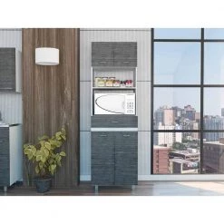 Amelia Smokey Oak -White Kitchen Cart with Storage by HomeRoots