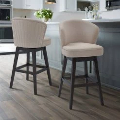 Valerie 43.5 in. H Tan Low Back Wood Extra Tall (34-40 in.) Bar Stool with Fabric Seat by HomeRoots -HomeRoots Sales tan homeroots bar stools 2000477286 31 1000