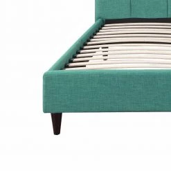 Eastern King Blue Modern Upholstered Square Stitched Platform Bed by HomeRoots -HomeRoots Sales teal homeroots platform beds 303548 44 1000