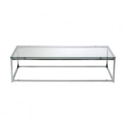 Amelia 48 in. Clear/Chrome Large Rectangle Tempered Glass Coffee Table by HomeRoots