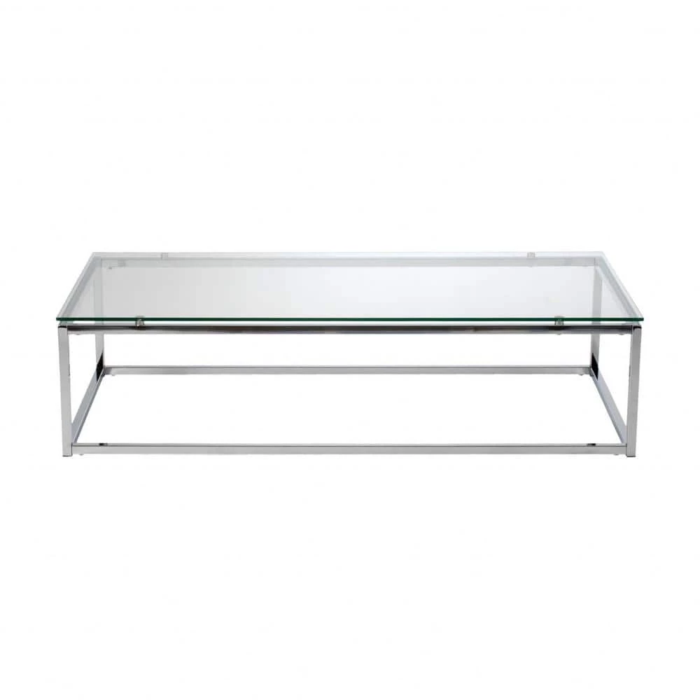 Amelia 48 in. Clear/Chrome Large Rectangle Tempered Glass Coffee Table by HomeRoots 1 Amelia 48 in. Clear/Chrome Large Rectangle Tempered Glass Coffee Table by HomeRoots