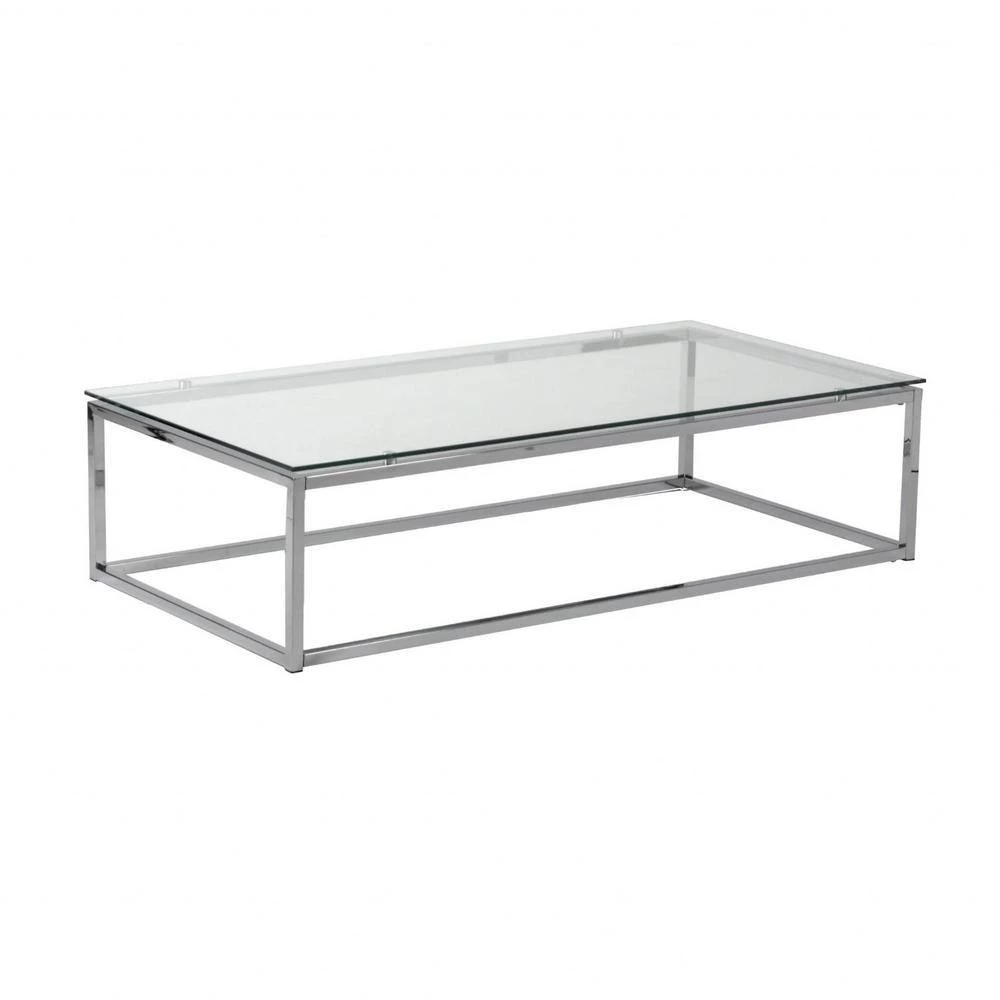 Amelia 48 in. Clear/Chrome Large Rectangle Tempered Glass Coffee Table by HomeRoots 3 Amelia 48 in. Clear/Chrome Large Rectangle Tempered Glass Coffee Table by HomeRoots - Image 3