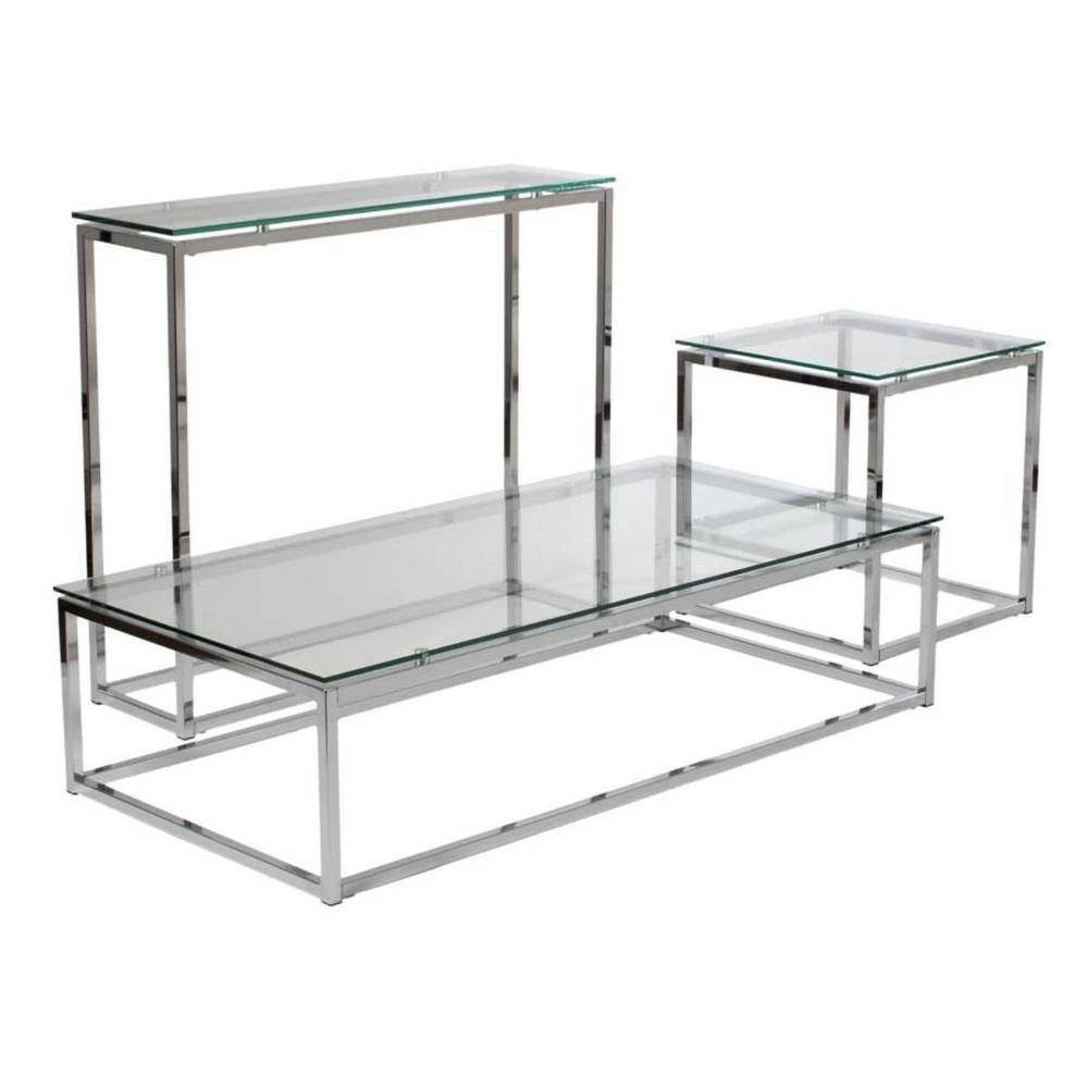 Amelia 48 in. Clear/Chrome Large Rectangle Tempered Glass Coffee Table by HomeRoots 2 Amelia 48 in. Clear/Chrome Large Rectangle Tempered Glass Coffee Table by HomeRoots - Image 2