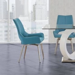 Charlie Turqouise Dining Side Chairs with Metalic Silver Base Set of 2 by HomeRoots 7 Charlie Turqouise Dining Side Chairs with Metalic Silver Base Set of 2 by HomeRoots -HomeRoots Sales turquoise homeroots dining chairs 383899 31 1000