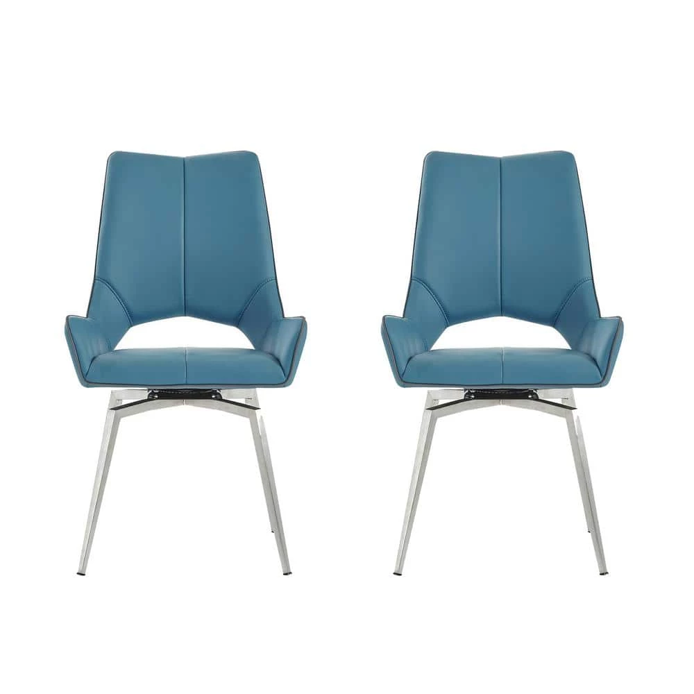 Charlie Turqouise Dining Side Chairs with Metalic Silver Base Set of 2 by HomeRoots 1 Charlie Turqouise Dining Side Chairs with Metalic Silver Base Set of 2 by HomeRoots