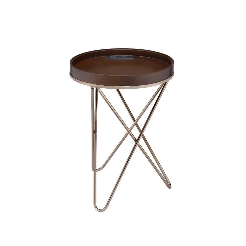 Amelia 18 in. Walnut and Champagne Wood End Side Table by HomeRoots 1 Amelia 18 in. Walnut and Champagne Wood End Side Table by HomeRoots