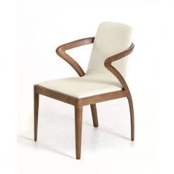 Mod Walnut Wood and Cream Faux Dining Chair by HomeRoots