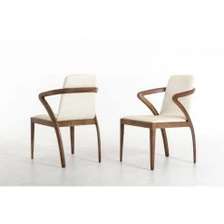 Mod Walnut Wood and Cream Faux Dining Chair by HomeRoots -HomeRoots Sales walnut and cream homeroots dining chairs 282996 c3 1000