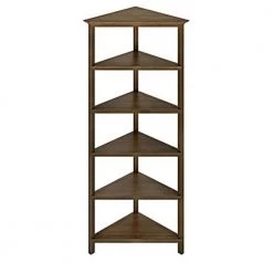 Amelia 74.75 in. Walnut Wood 5-Shelf Accent Bookcase by HomeRoots