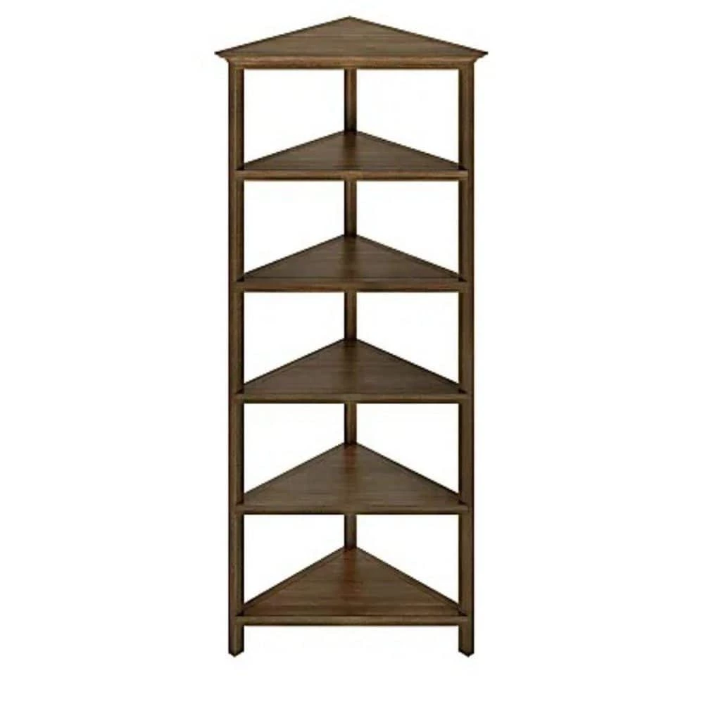 Amelia 74.75 in. Walnut Wood 5-Shelf Accent Bookcase by HomeRoots 1 Amelia 74.75 in. Walnut Wood 5-Shelf Accent Bookcase by HomeRoots