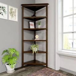 Amelia 74.75 in. Walnut Wood 5-Shelf Accent Bookcase by HomeRoots 6 Amelia 74.75 in. Walnut Wood 5-Shelf Accent Bookcase by HomeRoots -HomeRoots Sales walnut homeroots bookcases bookshelves 2000399764 c3 1000