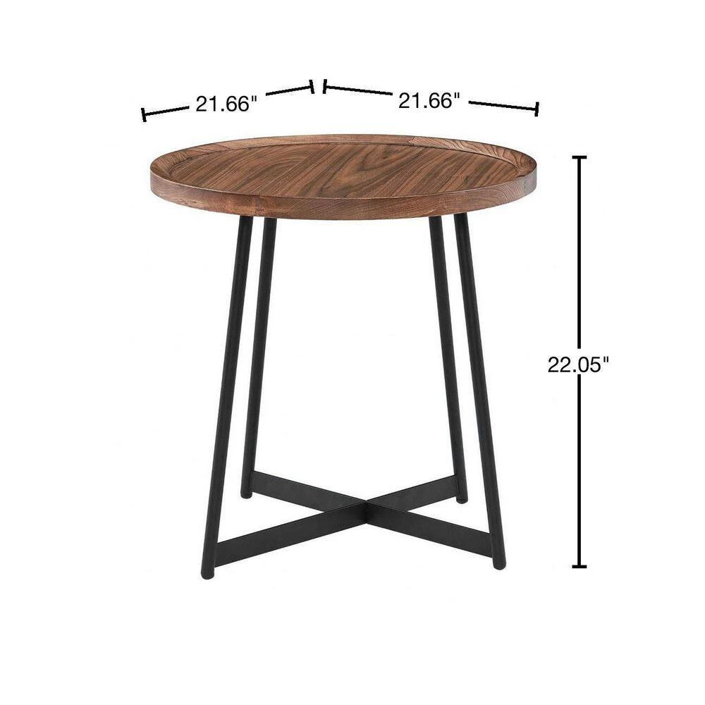 Amelia 22.05 in. Walnut Round Side Table in American Walnut and Black End Table by HomeRoots 3 Amelia 22.05 in. Walnut Round Side Table in American Walnut and Black End Table by HomeRoots - Image 3