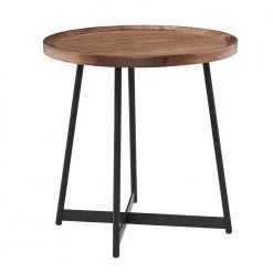 Amelia 22.05 in. Walnut Round Side Table in American Walnut and Black End Table by HomeRoots