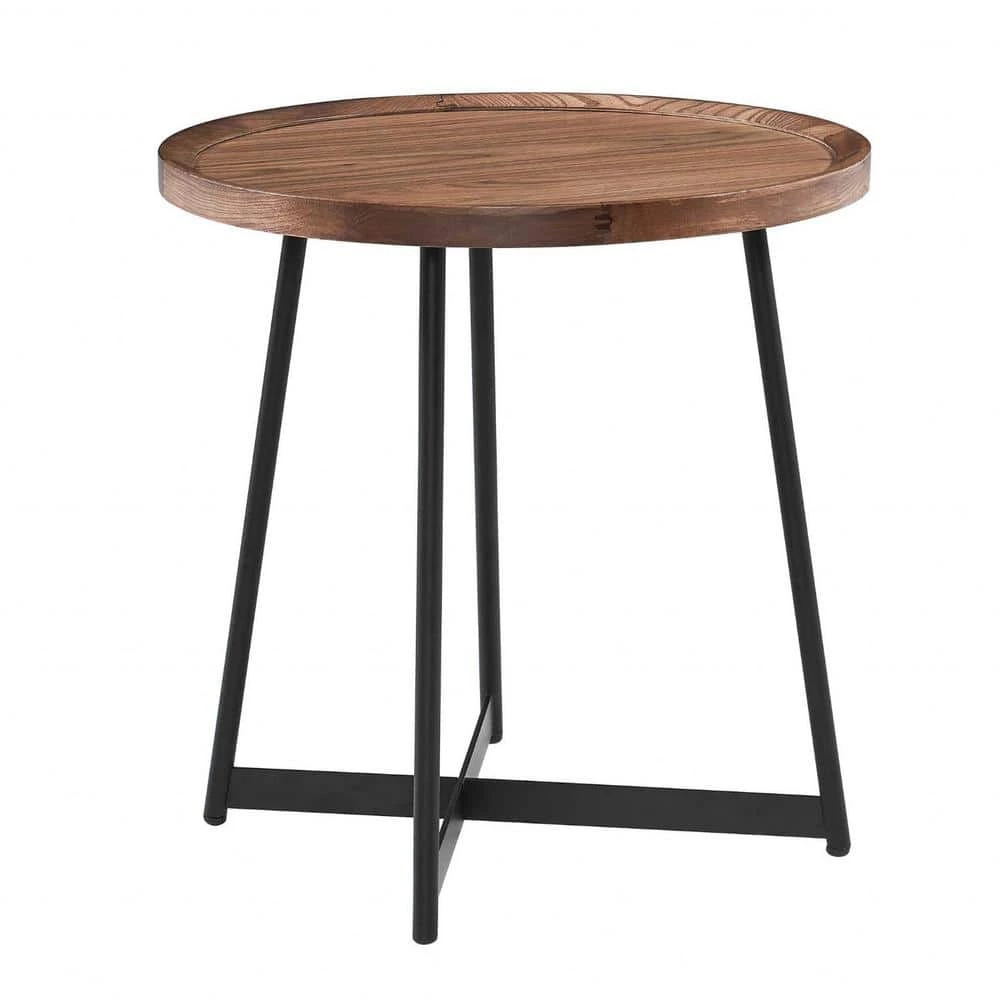 Amelia 22.05 in. Walnut Round Side Table in American Walnut and Black End Table by HomeRoots 1 Amelia 22.05 in. Walnut Round Side Table in American Walnut and Black End Table by HomeRoots