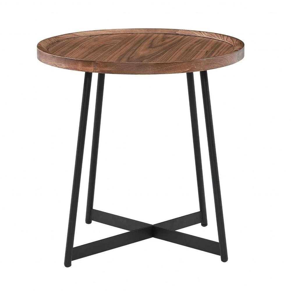 Amelia 22.05 in. Walnut Round Side Table in American Walnut and Black End Table by HomeRoots 4 Amelia 22.05 in. Walnut Round Side Table in American Walnut and Black End Table by HomeRoots - Image 4