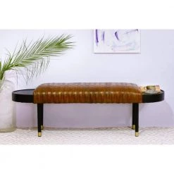 Julia Warm Brown Base Heritage Bark Brown Leather Bench Upholstered (18 x 57.7 x 19.7) by HomeRoots -HomeRoots Sales warm brown base with heritage bark brown leather homeroots bedroom benches 2000391925 c3 1000