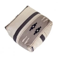 Jordan Aztec Gray Navy and Beige Cotton Pouf by HomeRoots